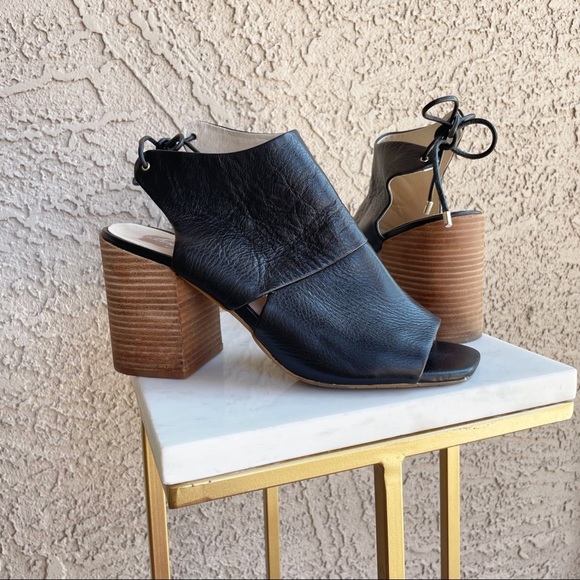 KENNETH COLE Black Leather Katarina Open Toe Chunky Sandal Heels Sz 9 - Picture 5 of 13